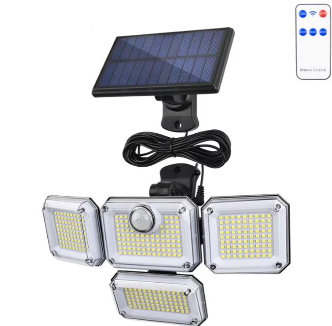 Lámpara solar LED de pared para exteriores con sensor de movimiento.